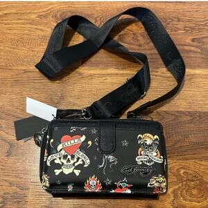 Ed Hardy “Love Kills Slowly” Tattoo Print Skull & Heart Crossbody NWT Y2K Vibes